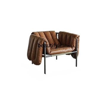 Стол за почивка във френския ретро стил, кожен диван-горния слой, Скандинавски дизайнерски мебели за дневна в стил средата на античността