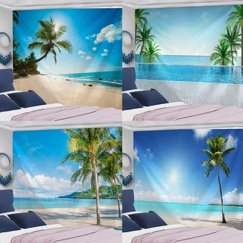 Адаптивни гоблен с гледката от хавайския бряг, Лятно одеало Sunshine Beach, цветен килим за спалнята, къща