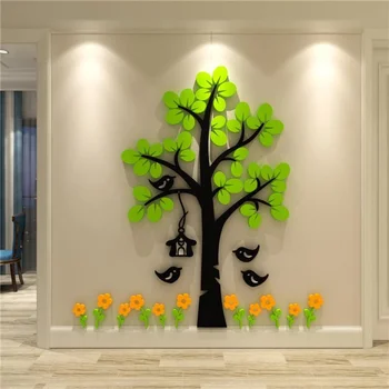 3D триизмерна акрилни стикери за стена с изображение на мультяшного дърво, хартия, на фона на всекидневна, спалня, стенни декоративна живопис за дома