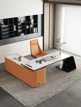 Италианската минималистичная каменна плоча, лесно лукс, модерно бюро, офис, компютър, комбинация от бюрото и стола