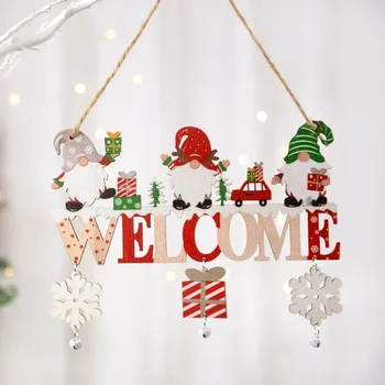Джудже на Дядо Коледа Дървени Висящи украшения 2024 Забавни Коледни декорации за дома врати Висулки във формата на Коледно Навидад Нова Година