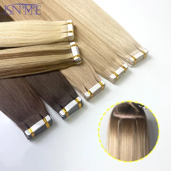 Висококачествена лента за коса разширения JSNME Невидима, от 100% естествени човешки коси, директен лента за блондинки, кафяво 2,5 г / бр 16-22 инча