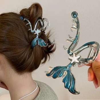 Елегантна метална шнола за коса във формата на рибено опашката, модни изискана шнола с кристали и перли за женските аксесоари за коса