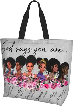 Афроамериканские дамски чанти-тоут, афроамериканская чанта през рамото си, Бог казва, че ще черна, дамски чанти-чанти за пазаруване, работа, хранителни стоки, фитнес зала