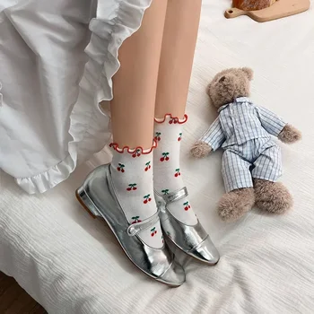 JK Японската мода, къси чорапи Lolita Sweet Girls, чорапи с принтом SoxCherry, къдри, памучни, Тънки Сладки чорапи дишащи Kawaii, дамски чорапи