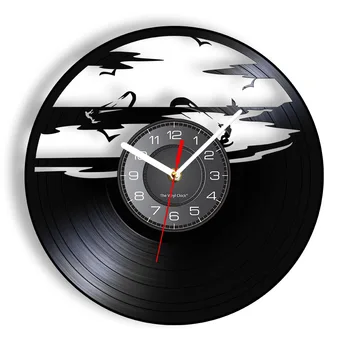 Сърф Морски пейзаж Плуване Vinyl плоча Стенни часовници Въздушен змии Кайтсерфер Водни спортове Декор Океански плаж на Тиха Сканиране, Стенни часовници