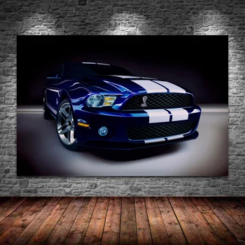 Суперавтомобил Mustang Shelby GT500 Blue Muscle Car в Близък План Стенни Художествени Плакати и Щампи Върху Платното За Домашен интериор Дневна