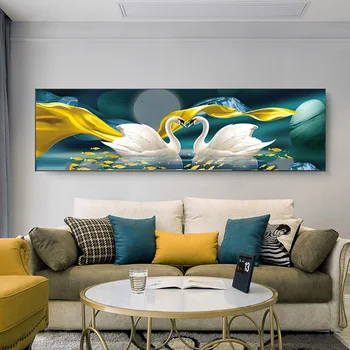 Модерен лек и луксозен плакат с лебед, снимка за печат върху платно, европейската лекота Подходящи за декорация на дома легла във всекидневната