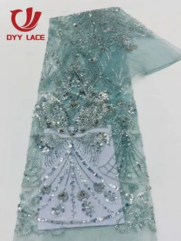 2024 Висококачествена Коледна Африканска тюлевая плат с пайети, расшитая мъниста Младоженеца, Лейси плат за Нигерийски на сватбена рокля