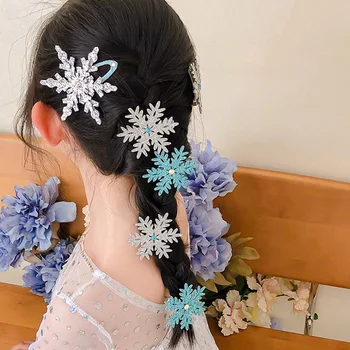 Нови фиба за коса във формата на снежинки за момичета, аксесоари за шапки, корейски принцеса, Корейски фиби BB, детска шнола за cosplay, прическа