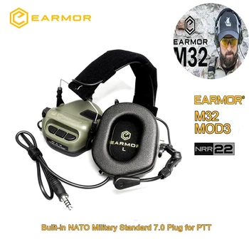 Headset Taktis EARMOR M32 MOD3 Penutup Telinga Berburu & Menembak Dengan Mikrofon Amplifikasi Suara Mendukung Komunikasi ПР