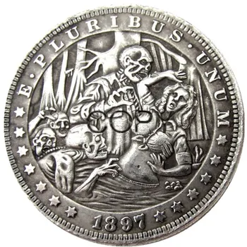 Американски Скитник 1897 Морган Долар череп зомби скелет със сребърно покритие копия на монети
