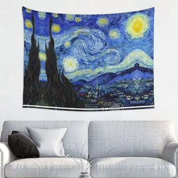 Гоблен Звездна нощ Винсент Ван Гог, стая интериор в стил хипи, художествена живопис, гоблени, висящи на стената за декорация на дома в спалнята
