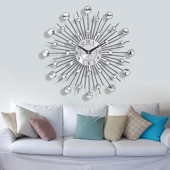 33 см, модни творчески стенни часовници в европейски стил, кристални сребърни железни стенни часовници, индивидуално художествено украса на хола спални
