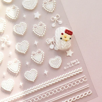Бял Пуловер Сърцето Звезда Лък Коледен Мечка Снежинка Заек 5D Релефно Щамповане на Самозалепващи стикер за нокти 3D Стикер за маникюр