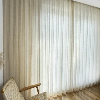 Японски ленени цветни прозрачни завеси всекидневна прозрачна тюлевый нюанс на кухня, спалня и хол завеса от тюл размер