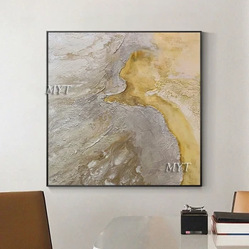 Съвременното декоративно изкуство Мастихин Маслена живопис Ролка платно, Без рамка Бял Жълт Дебел Акрилни Абстрактна рисунка на Стената