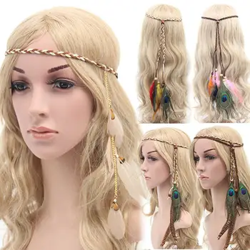 Дамски превръзка на главата в стил бохо Фестивал лента за коса от пера хипи и аксесоар за коса