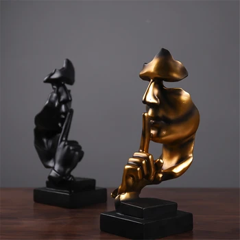 31 см Смола Мълчанието е Злато Mask Статуя на Абстрактни Декорации Фигурки Маска Скулптура на плавателни съдове за Офис Ретро Начало Декор