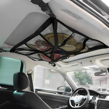 Джоб за транспортните мрежи на тавана на автомобила, спестявайки място Мрежа за съхранение на товари върху покрива на автомобила с 2 куки, Регулируема органайзер за покрива на автомобила Голям капацитет