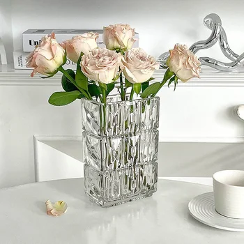 Естетиката на Тенджери Саксия Квадратна стъклена ваза Декор прозрачна ваза за цветя, Декоративни гидропонные вази за луксозен дизайн на офис