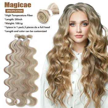 Magicae 26-инчови Цветни снопчета коса Body Wave, 613 Естествени, синтетични наращенных коса Пиано Забавно за жени