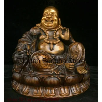 Китайски Будистки Храм Мед Брознэ Щастлив Смях На Буда Майтрейя Чанта Статуя На Бог
