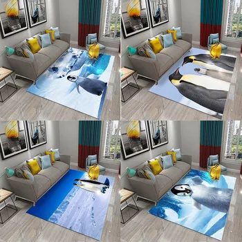 Адаптивни сладък мат с животни, голям килим за хол, спалня, баня, нескользящий модел под формата на пингвин на Антарктида