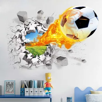 3D Футболни счупени стикери за стена за детска стая, всекидневна, спортни бижута, стенни стикери, стикери за дома, тапети