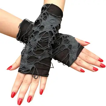 Ръкавици със счупени цепки, Секси готическа ръкавици без пръсти и Ръкавици за Хелоуин, Черни Ръкавици и с окъсани дупки, Cosplay-ръкавици за възрастни