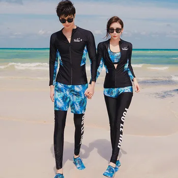 Дамски 5шт Мъжки 3шт Риза За плуване С защита От Обрив С Дълъг Ръкав + Чорапогащник С Бикини UV Защита От Слънцето Бански Бански костюми Двойки