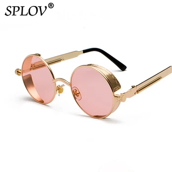 SPLOV Кръгли Очила В стил Steampunk В Ретро стил За Мъже И Жени, Дизайнерски Слънчеви Очила През Пролетта на Стил, Реколта Огледални Очила За Шофиране UV400