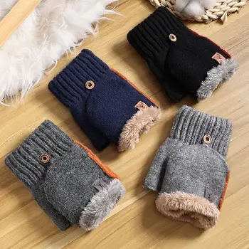 Есенно-зимни ръкавици, плюшени пухкави плетени ръкавици без пръсти, топли ръкавици за сензорен екран за половин пръст
