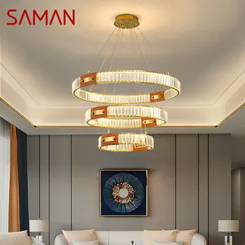 Окачен лампа SAMAN Nordic Crystal, модерен, креативен околовръстен лампа, Луксозен Полилей за хол, трапезария, интериор на вили