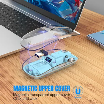 Акумулаторна мишка Bluetooth с магнитен капак, тиха Ергономична Прозрачна, безжична мишка, USB мишка за лаптоп на Apple, Android на Windows