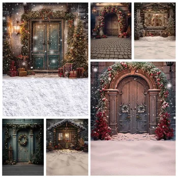 Mehofond Зимата Коледен фон за снимки на Дървена къща, Семеен Фестивал Портрет Студио на фонова картина, като в Снежна страна на открито