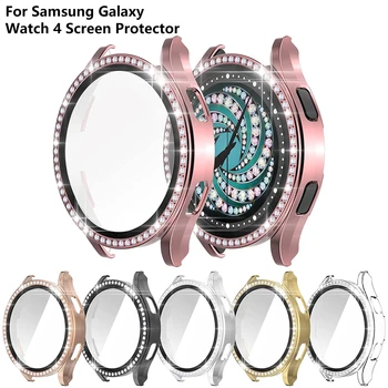 Стъкло + Калъф за Samsung Galaxy Watch 4 Защитно Фолио за Екрана 44 мм 40 мм, Блестящ Кристал Защитна Броня с Фолио, за Жени и Момичета