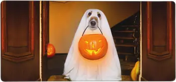 Хелоуин, Куче, призрак, тиквен фенер, голяма подложка за мишка, нескользящая гумена основа, игрална подложка за мишка 16x35,5 инча безжична компютърна мишка