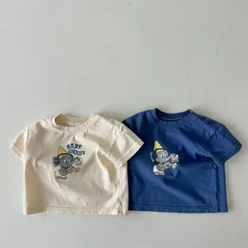 2023 Нови тениски с анимационни принтом за малки момчета, скъпа памучен тениска с къс ръкав за малки момичета, ежедневни блузи за деца, детска тениска, дрехи