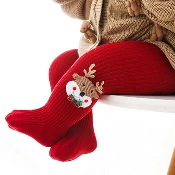 Гамаши за прекрасни момичета, коледни червени куклени чорапогащници, памучни пролетно-есенно-зимни детски тънки чорапогащи, детски плетени чорапогащи