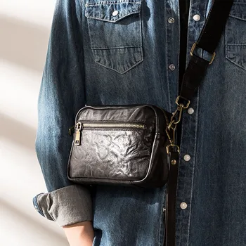 Проста мъжка чанта-месинджър от кожата AETOO, марка ins приливи и отливи, спортна раница за момчета, нагрудная чанта от телешка кожа, модерен тенденция чанта през рамо.