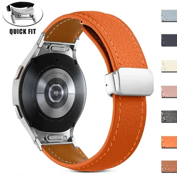 Магнитен кожена каишка, без пропуски за Samsuang Galaxy Watch 4/6 Classic 47 мм, 43 мм 44 мм 40 мм Быстросъемный каишка за часовник Galaxy 5 Pro