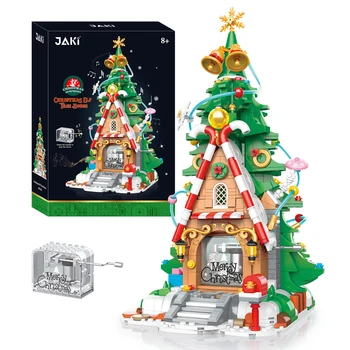JAKI 5128 Коледни Играчки Градивен елемент на Коледна Къщичка на Дърво с Led Детайли Модел Събрание Украса Тухла Детски Коледни Подаръци