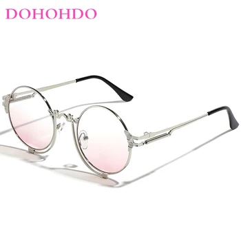 DOHOHDO Нова Мода Кръгла Дограма Ретро Персонални Метални Слънчеви Очила За Мъже Жени Мода Пънк Нюанси UV400 Слънчеви Очила На Открито
