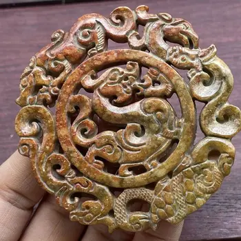 Китайски Античен медальон от нефрит Сюянь, изсечен от колиета Лъки Beast Kirin