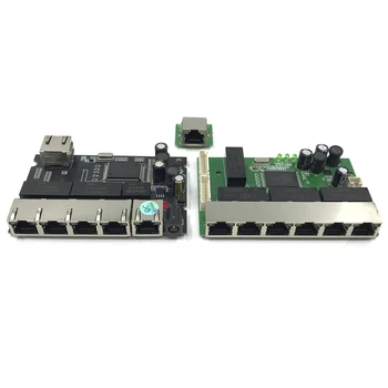 8-портов OEM-преминете на PBC Gigabit Ethernet 8-портов met 8-пинов конектор 10/100/1000 m hub 8-port конектор за захранване на печатната платка OEM schroef gat