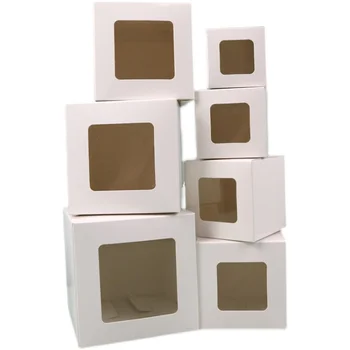 50шт Многоразмерная квадратна Крафт-малък подарък кутия за опаковане Черно-бели, кафяви хартиени кутии за сватбеното парти по случай рождения ден