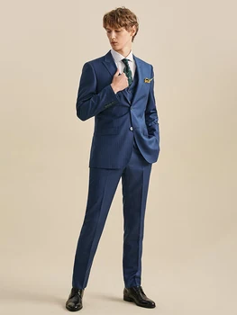 Комплект мъжки костюми в тъмно-синята ивица, Кралския елегантен стил за сватба, Облекло на младоженеца, Ежедневни облекла бизнес човек 2021, Лятна Тънка облекло