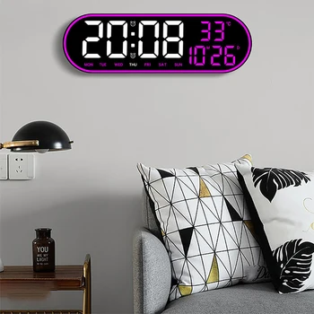 15-цолови дигитални стенни часовници с LCD дисплей с дистанционно управление, електронни часовници с изключване на звука, Температура, Дата, Седмица, Регулируема яркост на дисплея