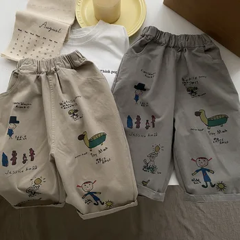 Детски панталони за момчета и момичета, детски свободен спортен случайни гащеризон с флорални принтом